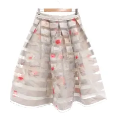 テッドベーカー TED BAKER 美品 スカート ひざ丈 ボーダー 花柄 2 グレー /MGのサムネイル