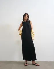 トップショップ レディース トップス ワンピース リブ マキシ Topshop drop armhole ribbed maxi dress Black ブラックのサムネイル