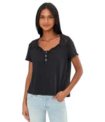 フリーピープル レディース トップス シャツ Free People We The Free Heirloom Henley Black ブラックのサムネイル