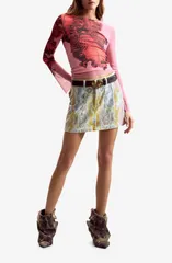 デジグアル レディース アウター パーカー・スウェット プリント メッシュ Tシャツ Desigual Printed Stretch Mesh TShirt Pink ピンクのサムネイル