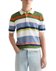 スコッチアンドソーダ メンズ トップス ポロシャツ ニット Scotch Soda Structured Striped Knitted Polo Shirt Off White オフホワイトのサムネイル