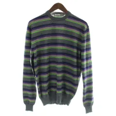 エトロ ETRO ニット セーター ウール M グレー 紫 パープル 緑 グリーン ストライプ柄 クルーネック 長袖 /APのサムネイル
