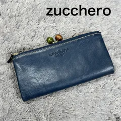 zucchero ズッケロ 長財布 がま口 レザー 二つ折り ネイビー 型押しロゴのサムネイル