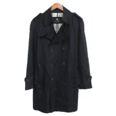 バーバリーブラックレーベル BURBERRY BLACK LABEL トレンチコート ノバチェック ダブル ベルト付 ミドル丈 M 紺 ネイビー ■MNK9