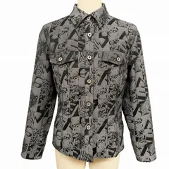 【中古】[印象A] EVEX by KRIZIA エヴェックスバイクリツィア トラッカージャケット スリムフィット レディース 40 ブラック 黒×灰 綿×ポリエステル×ポリウレタン アニマル柄 日本製 古着 袖口スリット 総柄 タイガー 虎 ロゴ柄 裏地無しのサムネイル