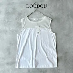 タグ付 2024 DOUDOU ドゥドゥ チュール切替シアータンク / ホワイト 白 フリーサイズ / 近年モデル 春 夏 タンクトップのサムネイル