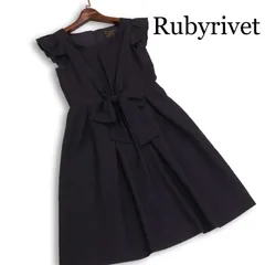 【新品 未使用】 Rubyrivet ルビーリベット 春夏★ ミニ フリル 総裏 ワンピース 日本製 Sz.36 レディース 紺のサムネイル