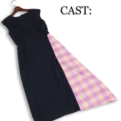 CAST: キャスト 春夏★ ロング チェック 切替 ワンピース Sz.M レディース 紺のサムネイル