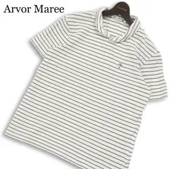 Arvor Maree アルボーマレー 春夏★ 半袖 鹿の子 ボーダー ロゴ刺繍 ポロシャツ Sz.2 メンズ 白のサムネイル