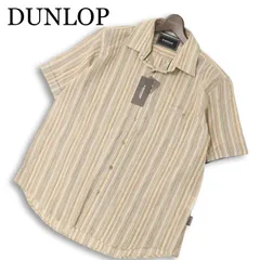 【新品 未使用】 DUNLOP ダンロップ ゴルフ 春夏 麻 リネン混 半袖 ストライプ ロゴ刺繍 シャツ 大きいサイズ Sz.LL メンズのサムネイル