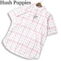 【新品 未使用】 Hush Puppies ハッシュパピー ドッグ刺繍 半袖 チェック ストレッチ BD シャツ 大きいサイズ Sz.LL メンズのサムネイル