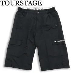 TOURSTAGE ツアーステージ ゴルフ 春夏★ ロゴ刺繍 メッシュ カーゴ ハーフ ショート パンツ 大きいサイズ Sz.LL メンズ 黒のサムネイル