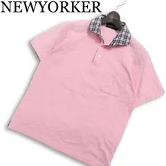 NEWYORKER ニューヨーカー 春夏★ 半袖 鹿の子 チェック柄 切替 ポロシャツ Sz.M メンズのサムネイル