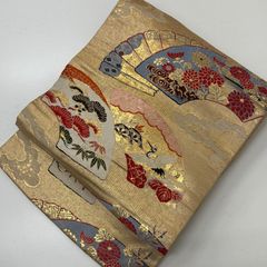 名古屋帯　正絹 アンティーク 名古屋帯 正絹 扇面に花 着物 MA-8777 - メルカリ