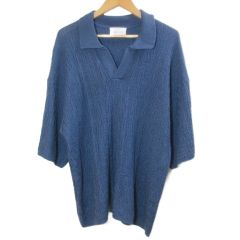 엠마 클로즈 EMMA CLOTHES 미품 재가드 스키퍼 루즈 니트 폴로 셔츠 스웨터 풀오버 7 분 소매 드롭 숄더 L 그레이쉬 블루 EMkn471 유니섹스 /X