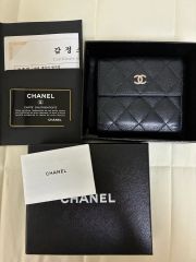 CHANEL カメリア 三つ折り財布 ラムスキン ブラック - メルカリ