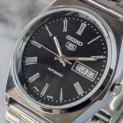 稼働品 SEIKO セイコー5 自動巻き 80s ヴィンテージ 黒文字盤 - メルカリ