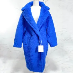 未使用品　Max Mara マックスマーラ　テディベアコート　ダブルブレスト　ボア　ロング　コート　イタリア製　アルパカ　ヴァージンウール　シルク　裏地総ロゴ　ブルー　青　レディース　Sサイズのサムネイル