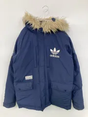 adidas アディダス ダウンジャケット/コート 095 ネイビー コットン ナイロン フェイクファー ワンポイント ブランドロゴ フードあり ジップアップ ボタン留め ショート丈 メンズ
