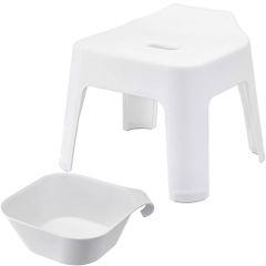 アクリル バスチェア 風呂椅子 ソープトレー洗面器3点 花柄 ホワイト
