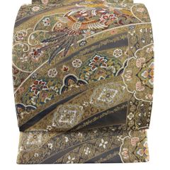 美品】 袋帯 秀品 鳳凰 花唐草 金糸 箔 金色 六通 正絹 【中古
