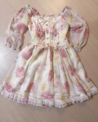 当時物 LIZ LISA 花柄 ワンピース オフショル風 フリル レースアップ