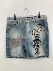 CANDY STRIPPER キャンディストリッパー デニムパンツ ブルー ショート・ひざ上丈 ワンポイント ビジュー 刺繍 スタンダード ローライズ ヴィンテージ クラッシュ・ダメージ レディースのサムネイル