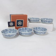 九谷焼 染付間取吉田屋風花鳥 4.7号鉢揃 小鉢 5個 小鳥 九谷正峰