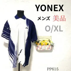 ★YONEX★ L-XL相当 メンズ ポロシャツ 白系 美品 旧ロゴ ヴィンテージ ロゴ刺繍 薄手 ニット スポーツウエア テニス バドミントン まちぶら 旅行 定番 人気 トップス 半袖 夏服 PP615のサムネイル