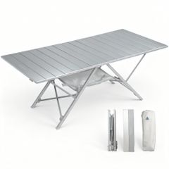 ARURU 아웃도어 테이블 115 × 50 × 43.5cm 캠핑 테이블 접이식 컴팩트 원터치 수납 간단 조립 수납 가방 포함 알루미늄 제