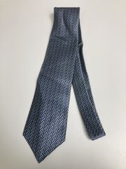 極美品 エルメス HERMES ネクタイ シルク 幾何学 チェーン柄 ブルー 青