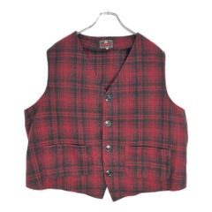 80년대 USA제 JOHNSON WOOLEN MILLS 체크 울 베스트 탑스 레드(맨즈 XL 상당) 중고 헌옷 V7634
