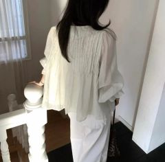 ホワイトフリルシフォンブラウス フリーサイズ 長袖 ロマンティック 
