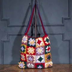 USA VINTAGE GRANNY SQUARE DESIGN KNIT TOTE BAG/アメリカ古着グラニースクエアデザインニットトートバッグのサムネイル