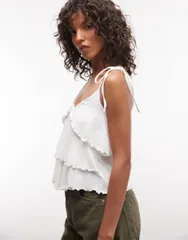 リバーアイランド レディース トップス シャツ フリル River Island ruffle detail cami top WHITE ホワイトのサムネイル