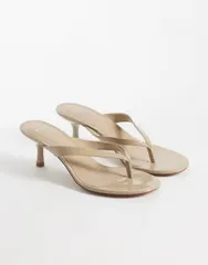 マンゴ レディース シューズ サンダル レザー フェイクレザー ヒール Mango faux leather patent heeled flip flop sandals Gray グレーのサムネイル