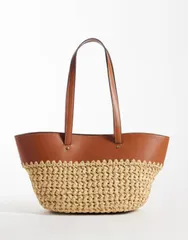マンゴ レディース バッグ Mango small woven shoulder bag BEIGE ベージュのサムネイル