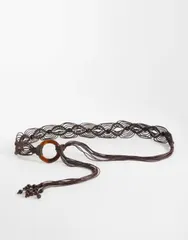 エイソス レディース アクセサリー ベルト ASOS DESIGN macrame cord belt with beadedetailing in chocolate チョコレートのサムネイル