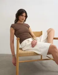 トップショップ レディース トップス Tシャツ Topshop faced short sleeve tee in chocolate チョコレートのサムネイル