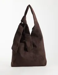 エイソス レディース バッグ スエード ASOS DESIGN faux suede cross over seam tote bag with metal ring hardware in chocのサムネイル