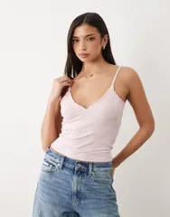 エイソス レディース トップス シャツ フリル ASOS DESIGN slinky ruffle detail cami topink ピンクのサムネイル