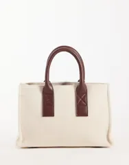 エイソス レディース バッグ ASOS DESIGN classic structu red tote bag in ecru and tan ECRU エクリュのサムネイル