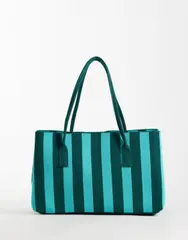 エイソス レディース バッグ ニット ASOS DESIGN fly knitote green stripesTRIPE TBC ストライプのサムネイル