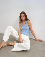 トップショップ レディース トップス タンクトップ ギャザー メッシュ Topshop mesh double layeruched top in dusty blue ブルーのサムネイル
