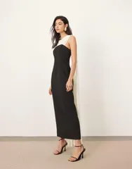 アレンジ レディース トップス ワンピース シフォン ドレープ マキシ ARRANGE structu red maxi dress with chiffon drape in mono Black