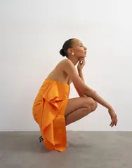 トップショップ レディース トップス ワンピース ドレープ ミニ リネン Topshop linen rich blend bandeau drape mini dress in orange オレンのサムネイル