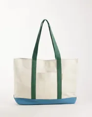 エイソス レディース バッグ ASOS DESIGN canvas color block tote bag in ecru エクリュのサムネイル