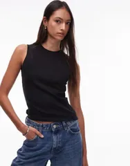 トップショップ レディース トップス シャツ Topshop Tall slim tank top Black ブラックのサムネイル