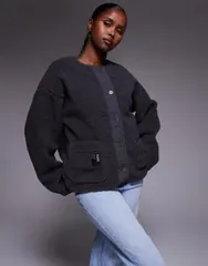 エイソス レディース アウター カーディガン ASOS Weekend Collective Weekend Collective borg cardigan in charcoal チャコールのサムネイル