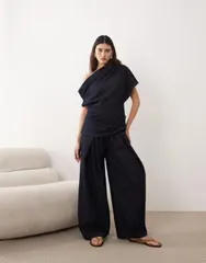 アレンジ レディース ボトムス カジュアルパンツ デニム ARRANGE denim pleat detail pants indigo part of a set INDIGO インディゴ